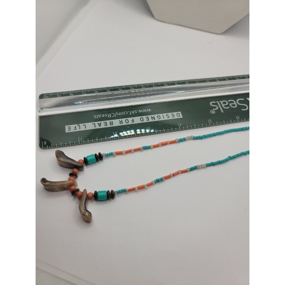 shell and beaded necklace choker in Orange, Turquoise, Brown and White - Picture 2 of 3